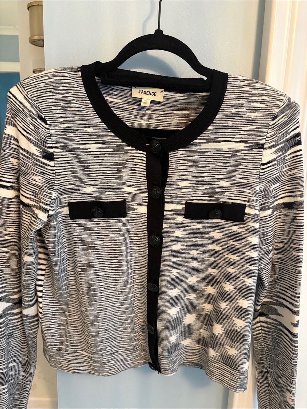 L'AGENCE Black & White Patterned Button-Front Cardigan